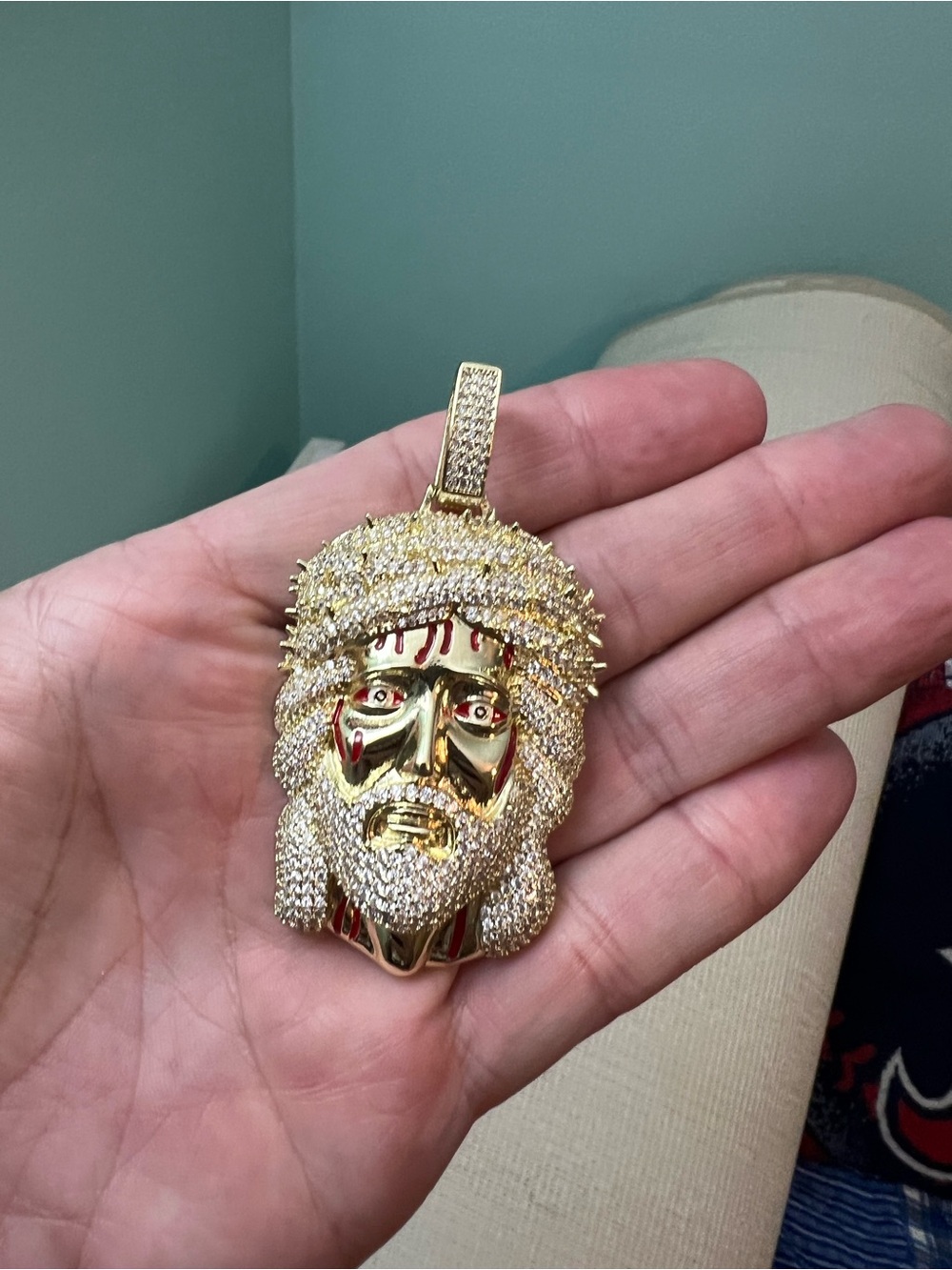 14 kt plated Gold Jesus Head Pendant with Pavé CZ Accent - Men’s Jewelry